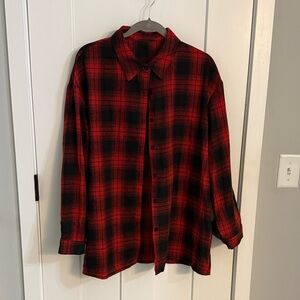 Women's Red and Black Plaid Button Down Shirt